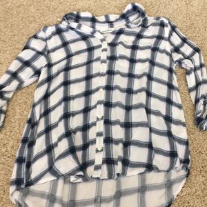 Abercrombie kids plaid high low blouse LARGE